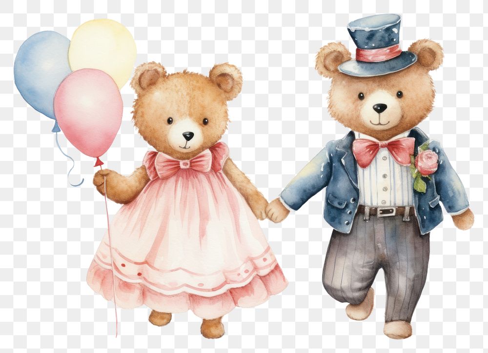 PNG Couple bear wearing wedding costume balloon cute toy. AI generated Image by rawpixel.