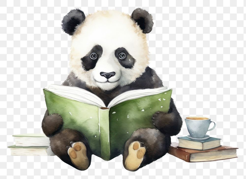 PNG A panda reading books mammal animal paper. 