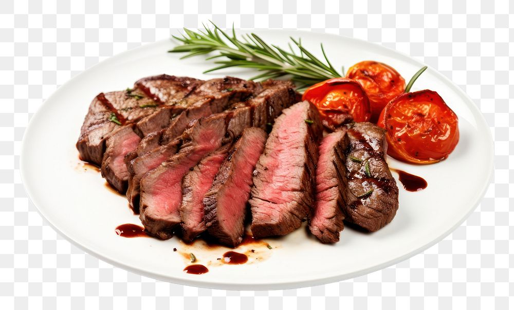 PNG Grilled Sliced Beef Steak steak beef tomato. AI generated Image by rawpixel.