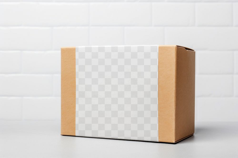 Cardboard box label png mockup, transparent design