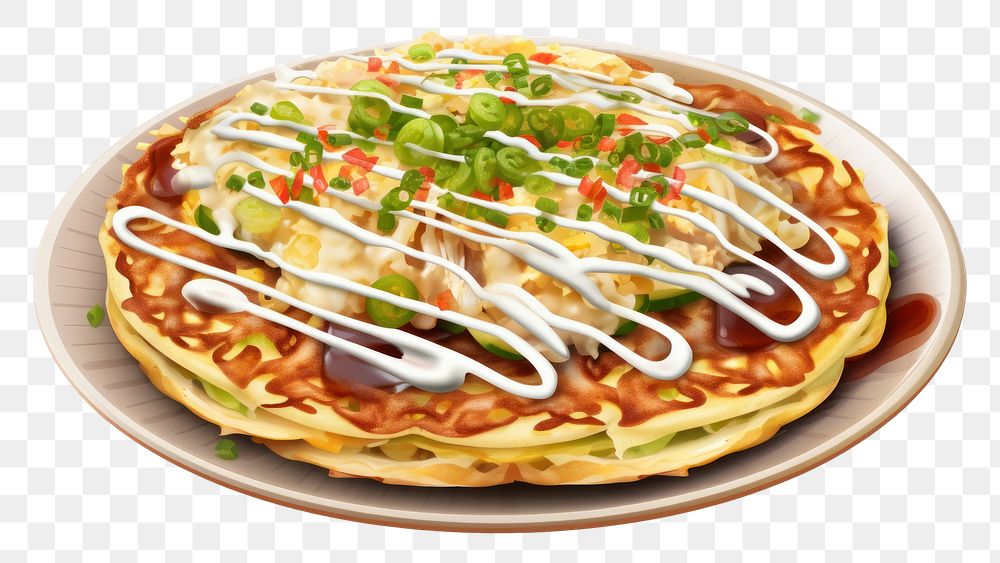 PNG 3d cartoon okonomiyaki plate food meal. AI generated Image by rawpixel.