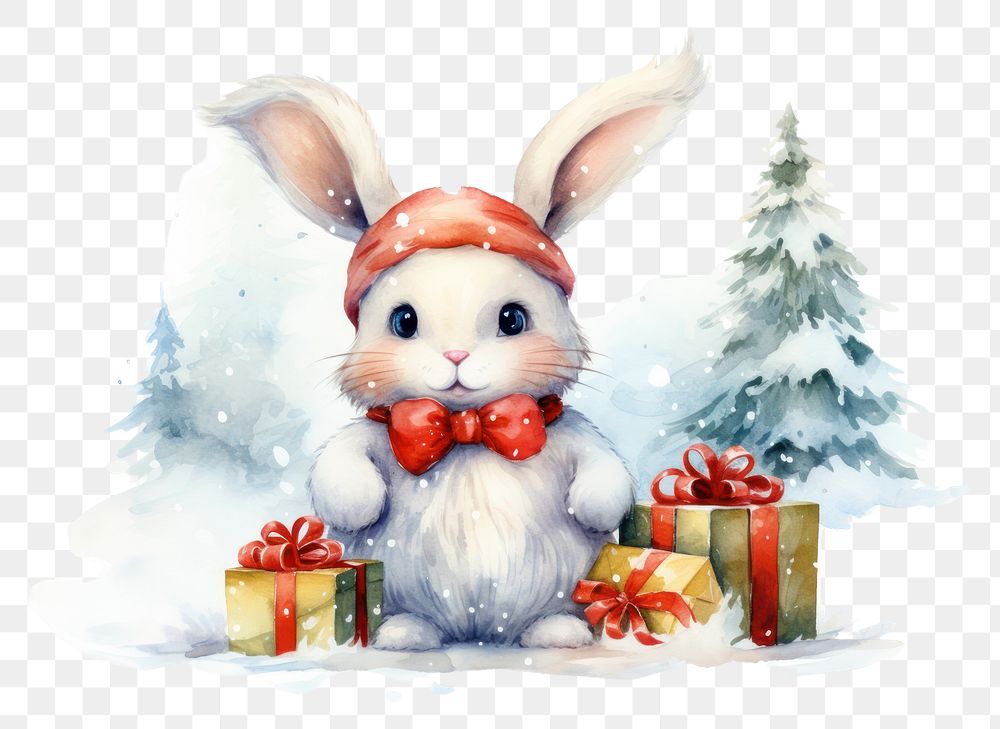 PNG A cute rabbit wearing christmas costume animal winter nature. AI generated Image by rawpixel.