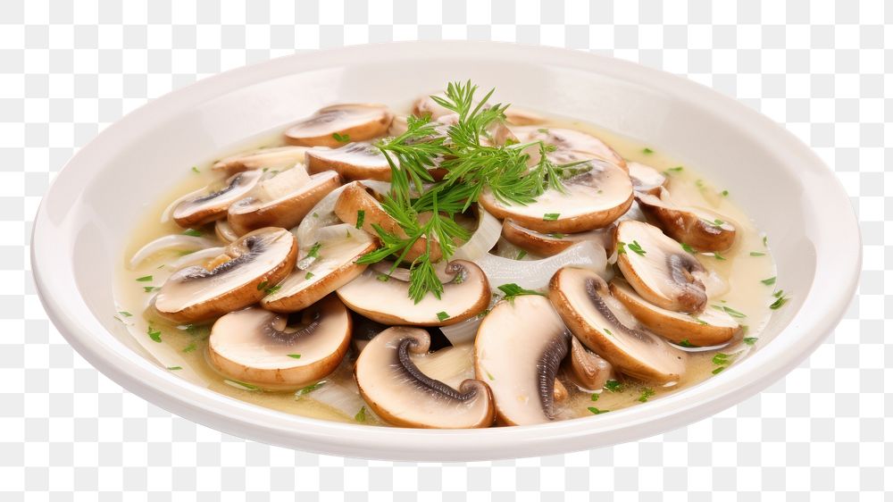 PNG Boiled mushroom dish plate food meal. AI generated Image by rawpixel.