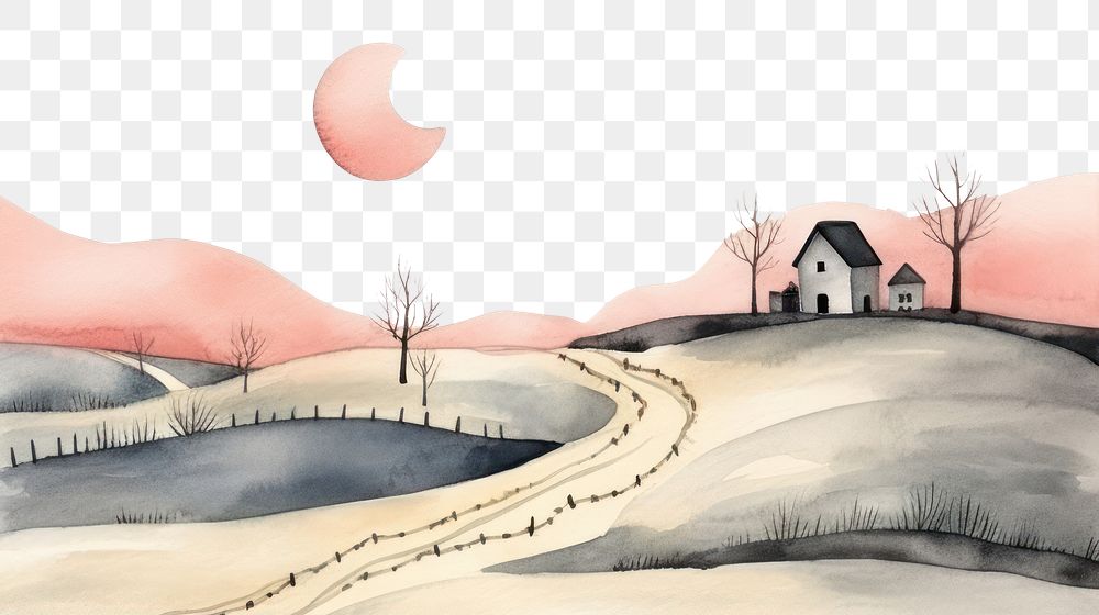 PNG Cute christmas countryside outdoors painting drawing. 