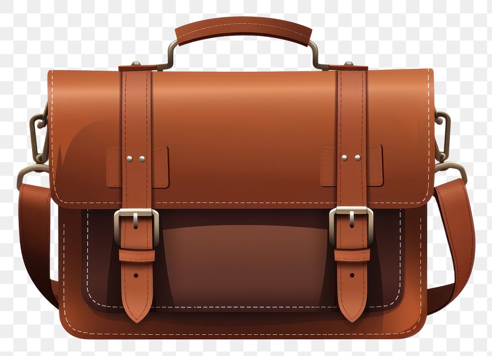 PNG A Stylish brown leather bag briefcase handbag white background. AI generated Image by rawpixel.