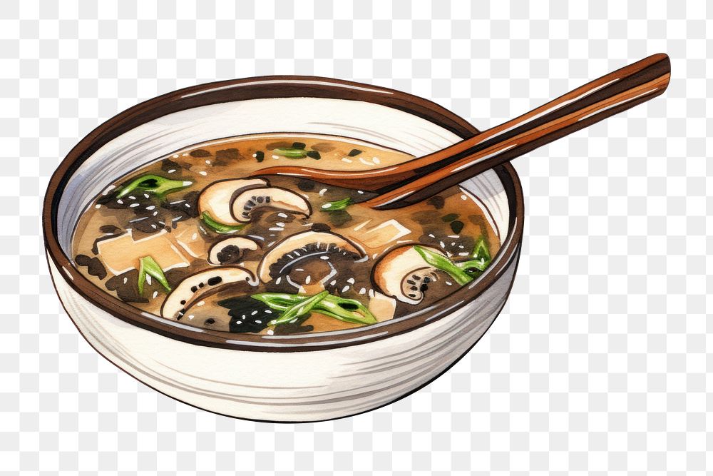 PNG Miso soup japanese watercolor food meal dish. AI generated Image by rawpixel.