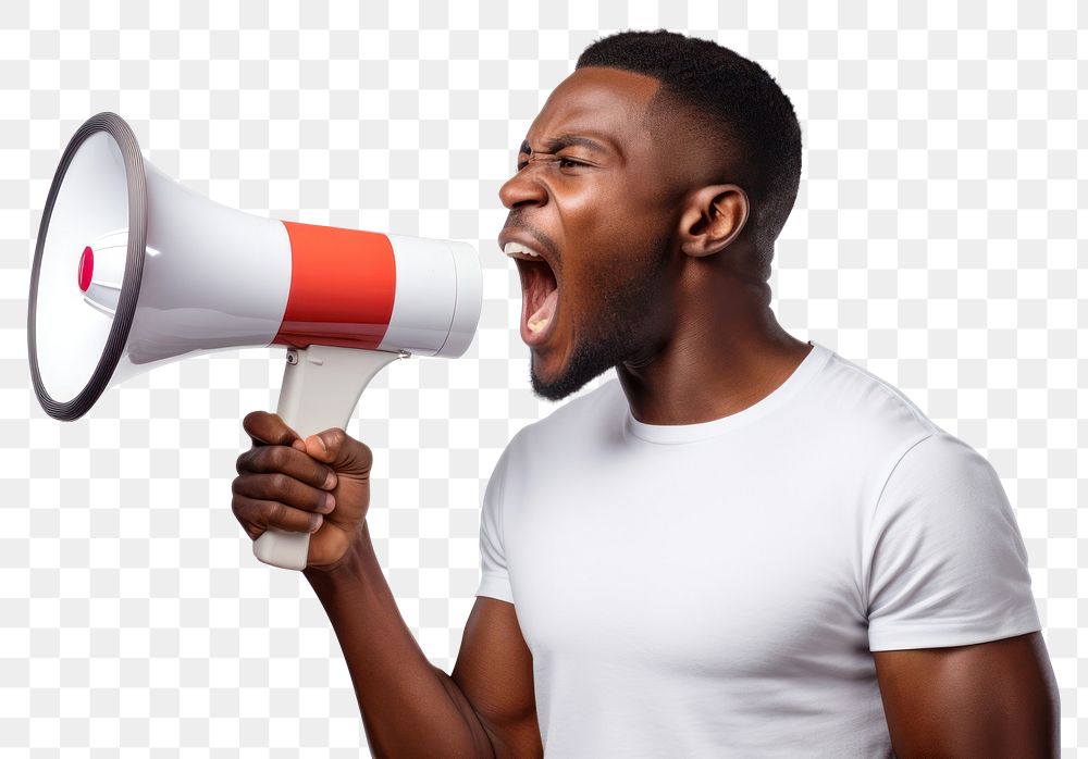 PNG Megaphone shouting adult man. AI generated Image by rawpixel.