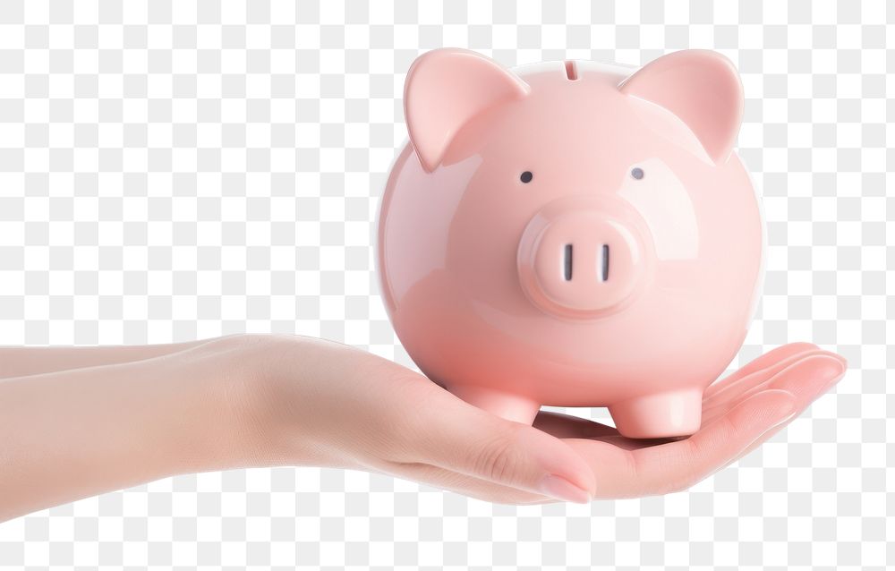 PNG Hand holding piggy bank white background representation investment. AI generated Image by rawpixel.
