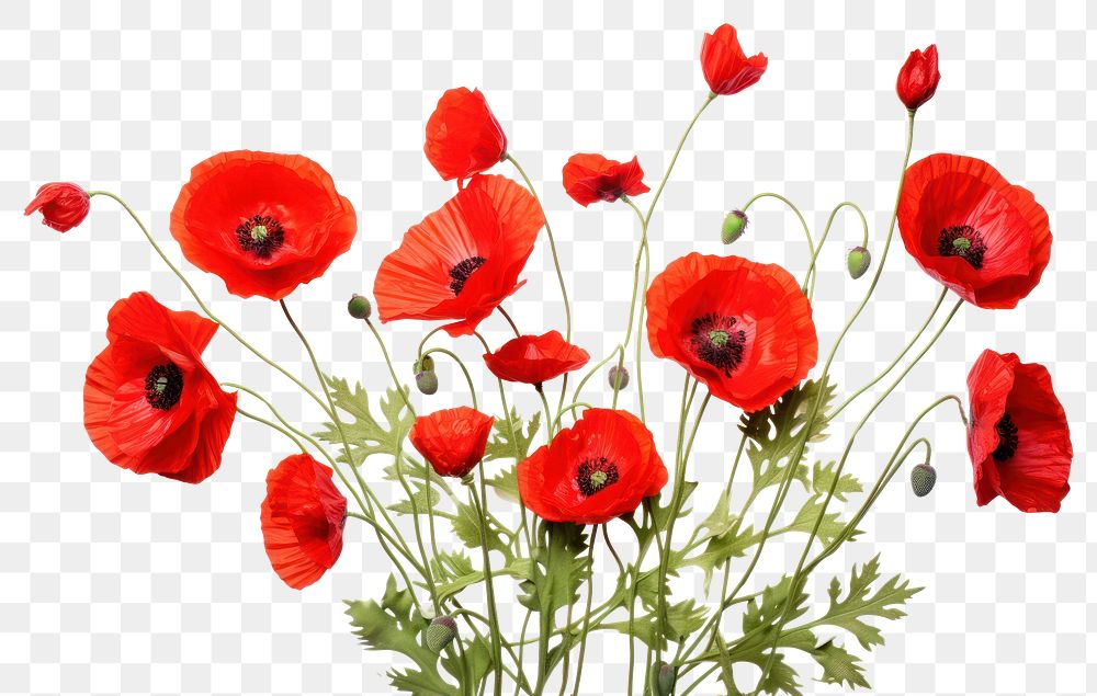 PNG Poppy bush flower plant white background. AI generated Image by rawpixel.