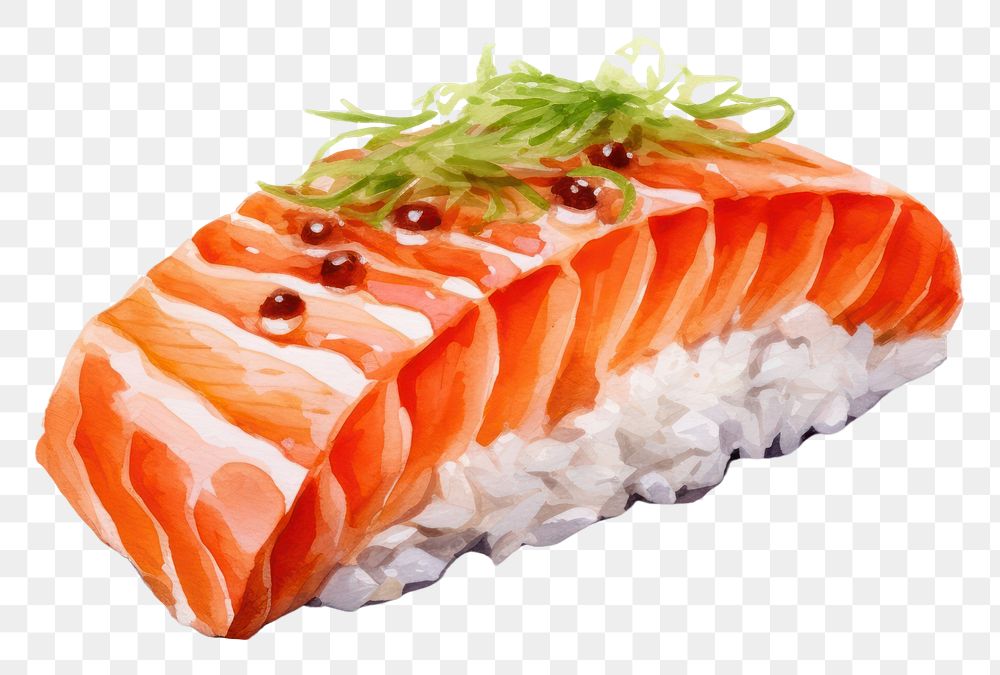 PNG Rice nigiri watercolor seafood salmon meal. AI generated Image by rawpixel.