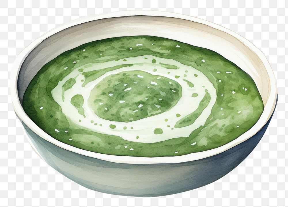 PNG Spinach soup watercolor vegetable food bowl. 