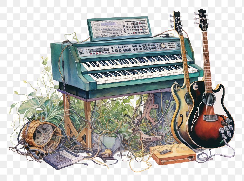 PNG A Keyboard Instruments keyboard guitar piano. AI generated Image by rawpixel.