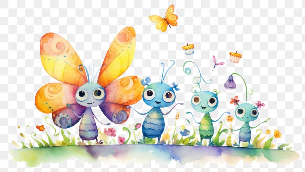 PNG Butterfly family celebrating birthday outdoors cartoon drawing. AI generated Image by rawpixel.