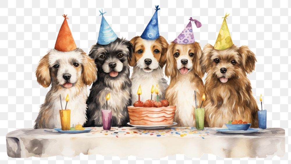 PNG Dog family celebrating birthday dessert mammal animal. AI generated Image by rawpixel.