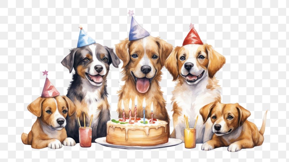 PNG Dog family celebrating puppy birthday dessert cartoon mammal. AI generated Image by rawpixel.