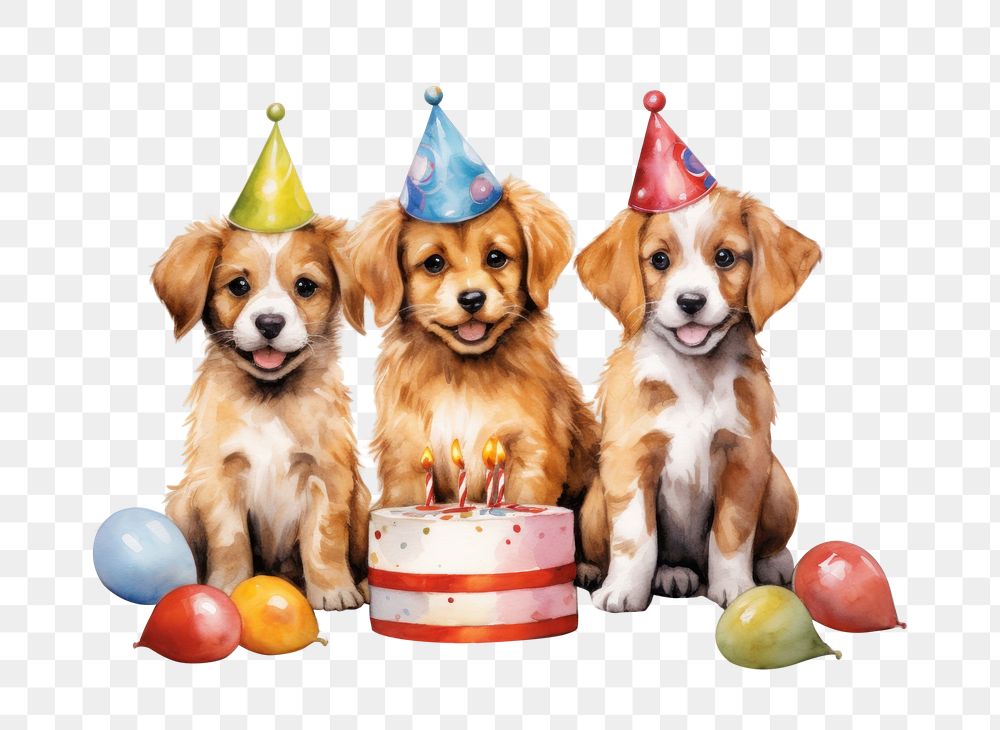 PNG Dog family celebrating puppy birthday dessert cartoon mammal. AI generated Image by rawpixel.