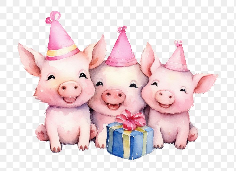 PNG Pig family celebrating birthday cartoon mammal animal. AI generated Image by rawpixel.