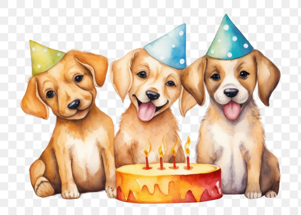 PNG Puppy family celebrating birthday dessert cartoon mammal. AI generated Image by rawpixel.