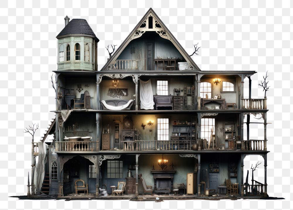 PNG Haunted house architecture building white background. AI generated Image by rawpixel.