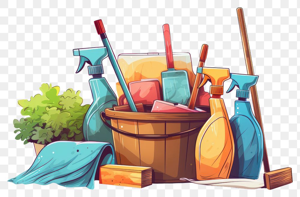 PNG Cleaning drawing illustrated container. AI generated Image by rawpixel.