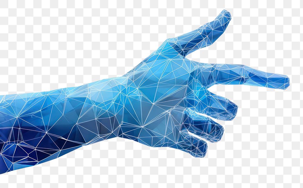 PNG Blue low polygonal wireframe hand touching finger vector technology white background futuristic. AI generated Image by…