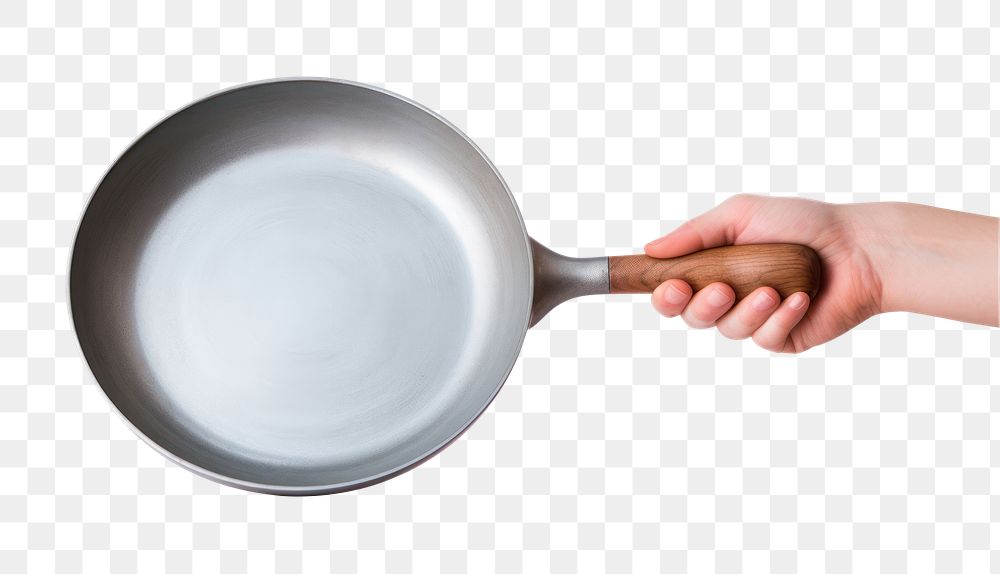 PNG Hand holding pan wok white background silverware. AI generated Image by rawpixel.