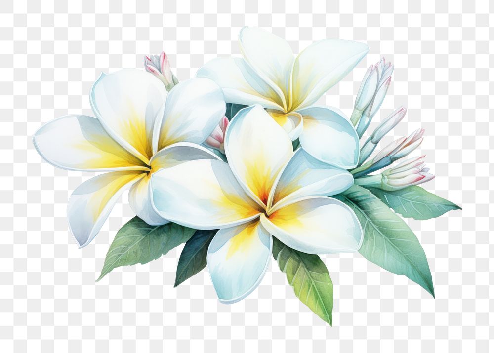 PNG Watercolor frangipani flower petal plant. AI generated Image by rawpixel.