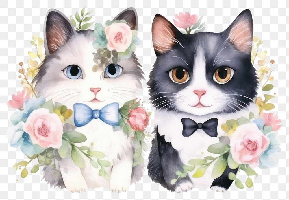 PNG Cats married animal mammal flower. AI generated Image by rawpixel.