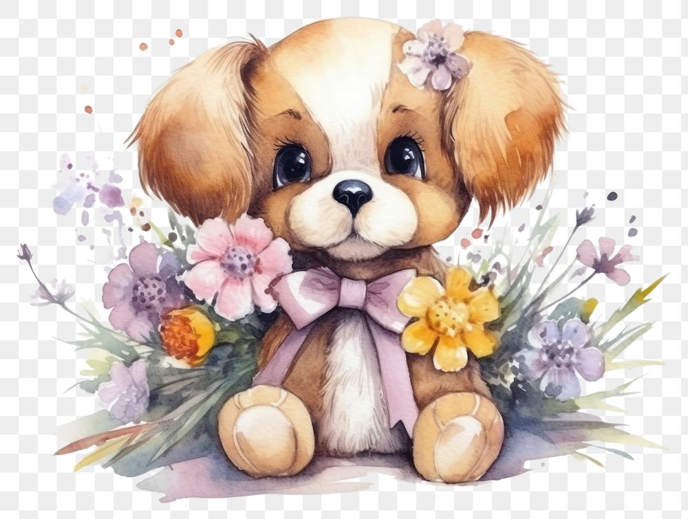 PNG Dog flower bouquet drawing mammal sketch. AI generated Image by rawpixel.