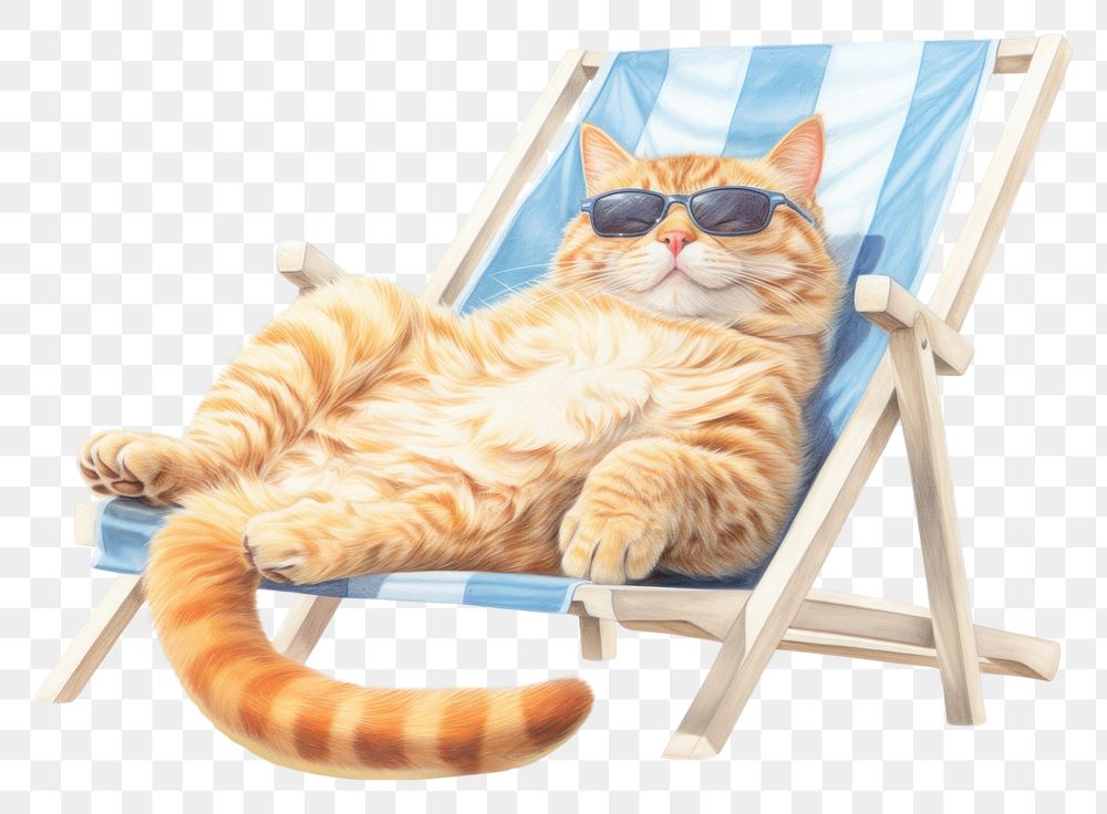 PNG  Cat wearing sunglasses sunbathing chair furniture mammal AI generated Image by rawpixel