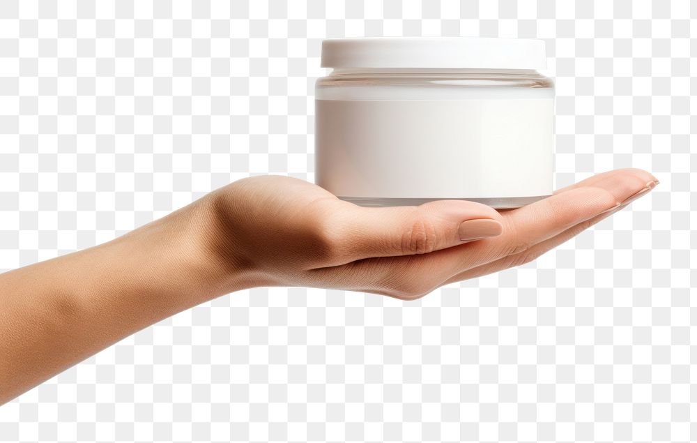 PNG Cosmetics jar mockup Hand holding. AI generated Image by rawpixel.