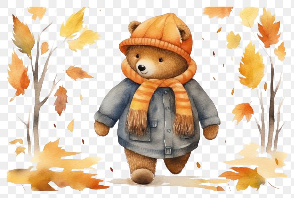 PNG Anthropomorphic autumn bear toy. AI generated Image by rawpixel.