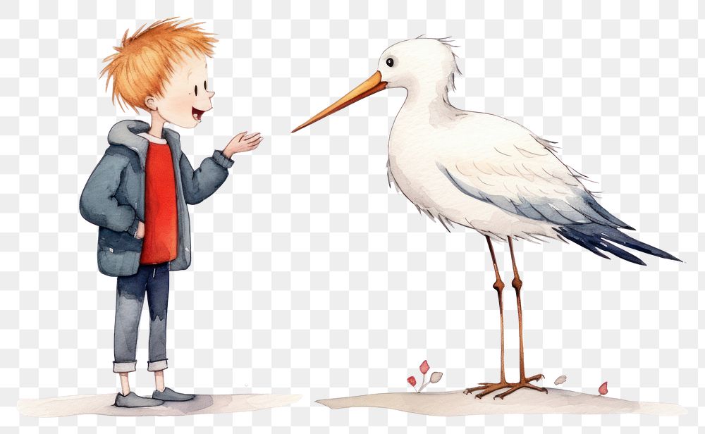 PNG Stork protects boy animal cartoon stork. AI generated Image by rawpixel.