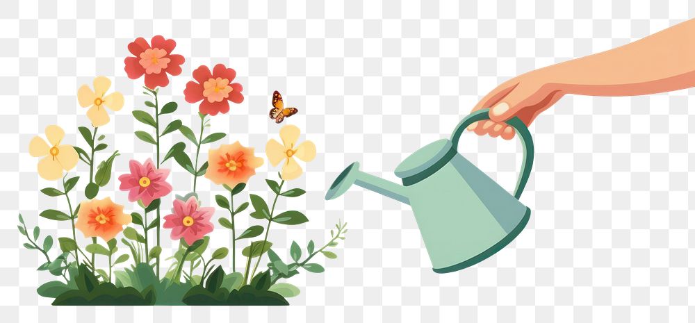 PNG  Hand watering flowers gardening outdoors nature. AI generated Image by rawpixel.