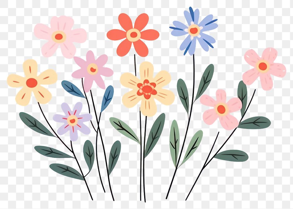 PNG  Flower bouquet doodle pattern plant white background. AI generated Image by rawpixel.