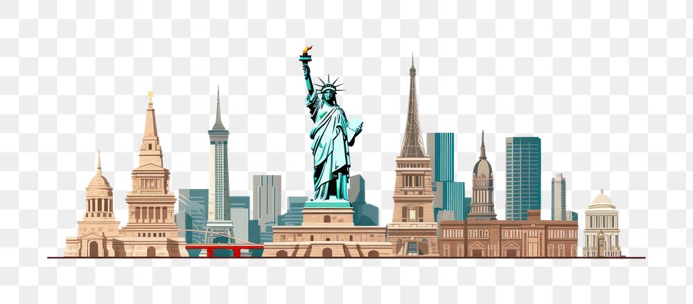PNG American landmarks metropolis statue city. AI generated Image by rawpixel.