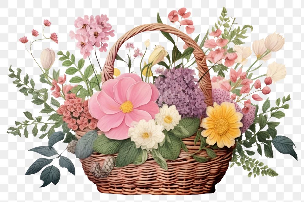 PNG  Artificial Flowers basket flower blossom. AI generated Image by rawpixel.