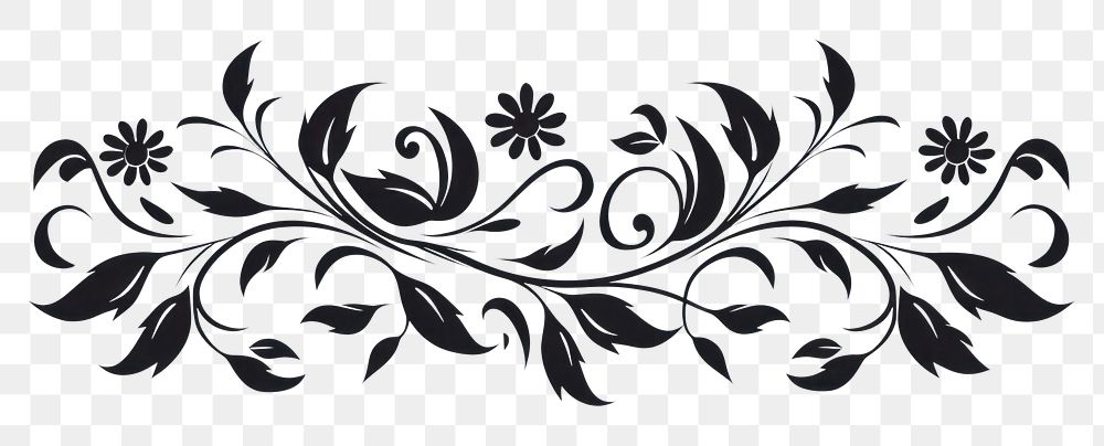 PNG Floral border vector Ornament divider pattern drawing white. AI generated Image by rawpixel.