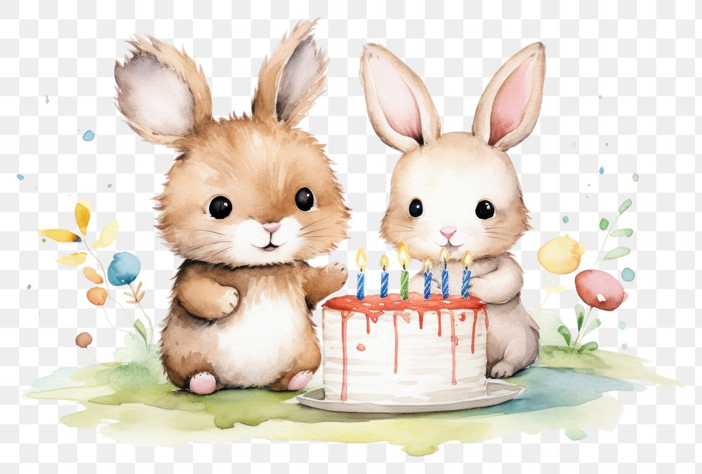 PNG Cute animal friends birthday cake dessert mammal representation. AI generated Image by rawpixel.