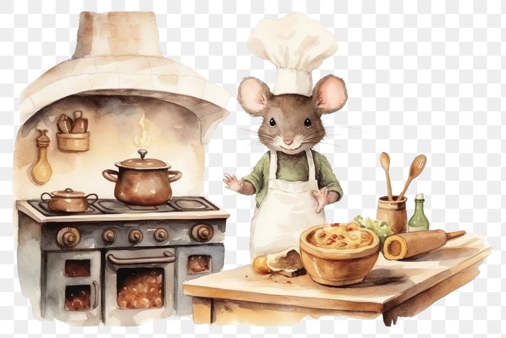 PNG Rat cooking food kitchen cartoon animal. AI generated Image by rawpixel.