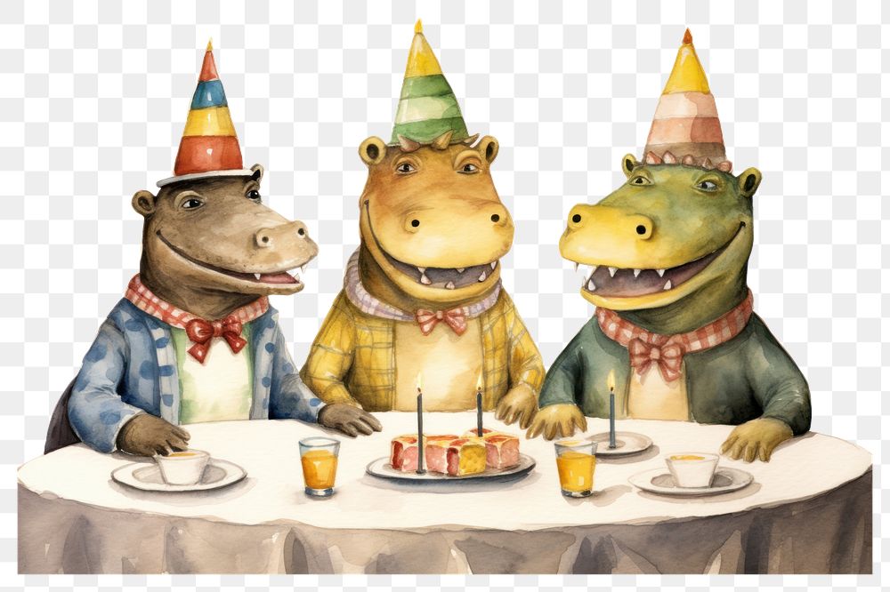 PNG Alligators celebrating Thanksgiving cartoon table plate. 