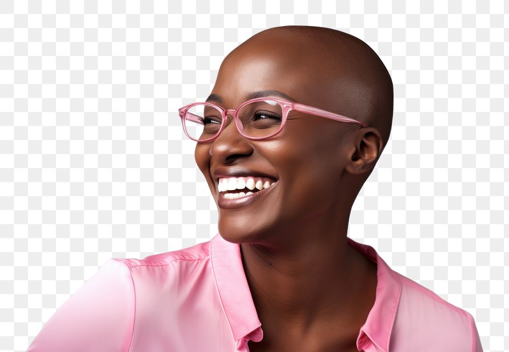Happy woman png pink eyeglasses, transparent background. AI generated Image by rawpixel