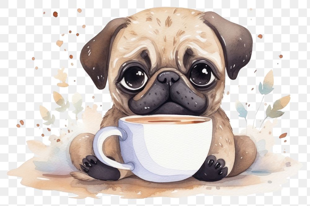 PNG Pug drinking coffee animal mammal cute. AI generated Image by rawpixel.