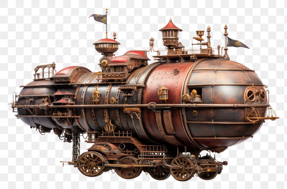 PNG Steampunk airship locomotive vehicle train
