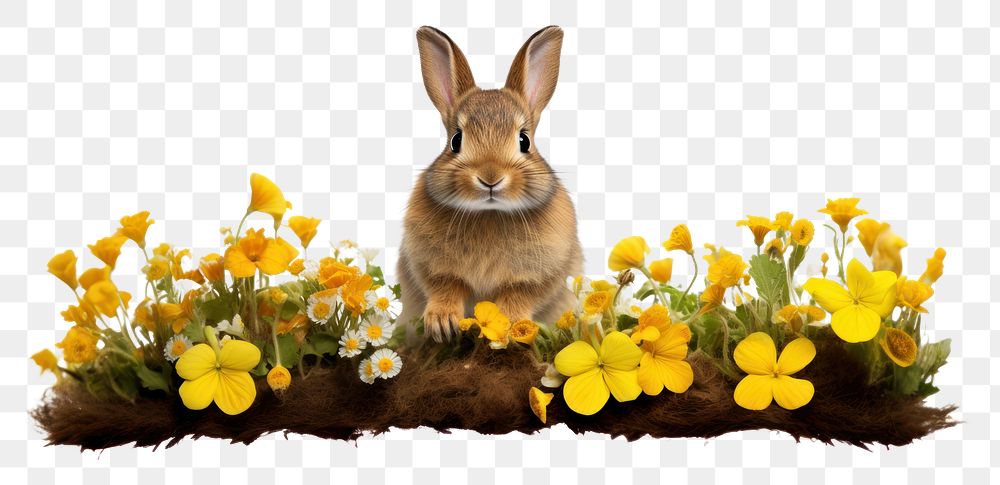 PNG Dwarf rabbit flower rodent animal. AI generated Image by rawpixel.