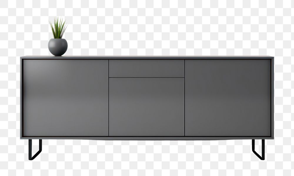 PNG  Modern grey cabinet furniture sideboard organization. AI generated Image by rawpixel.
