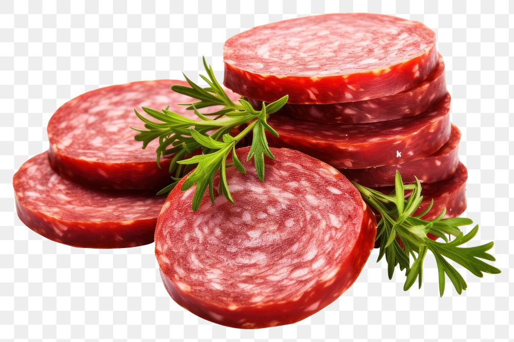 PNG Sausage salami sliced meat. AI generated Image by rawpixel.