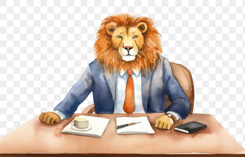 PNG Lion businessperson animal furniture cartoon. AI generated Image by rawpixel.