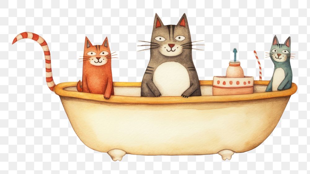 PNG Cat characters take a bath bathtub mammal animal. AI generated Image by rawpixel.