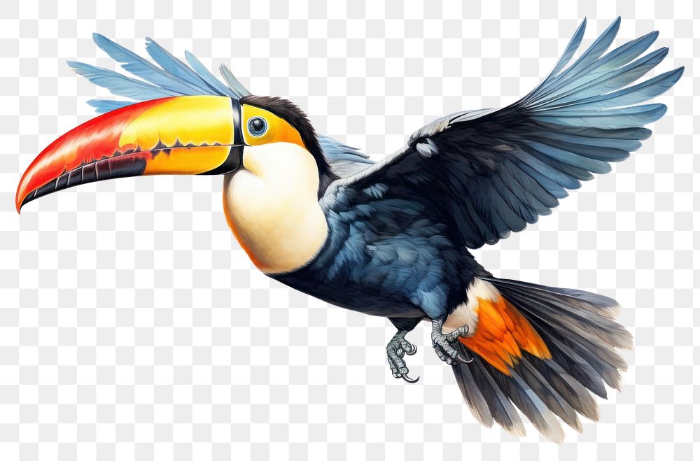 PNG Toucan toco bird toucan animal flying. AI generated Image by rawpixel.